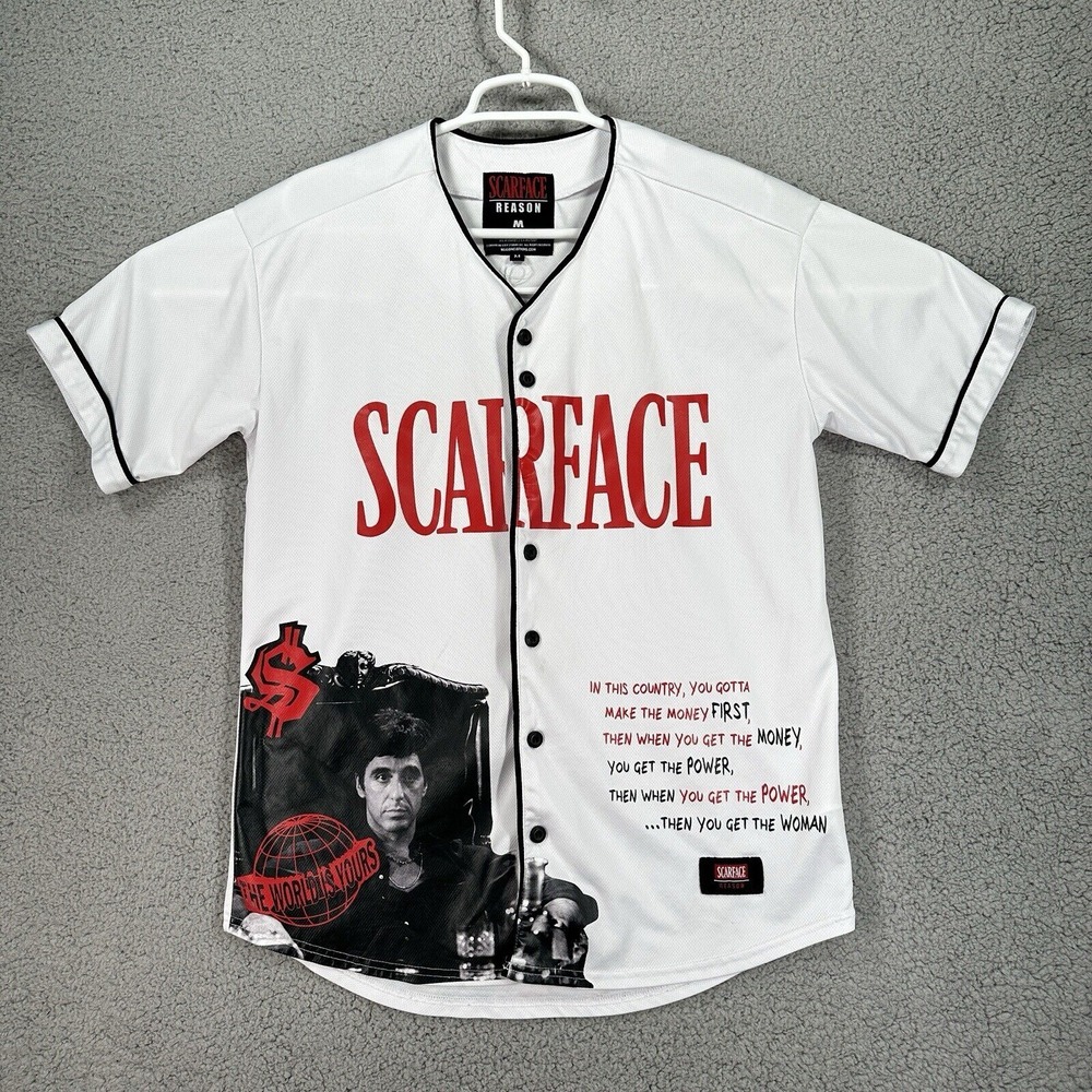 REASON Scarface Tony Montana Baseball‎ Jersey Black Men's Size M White